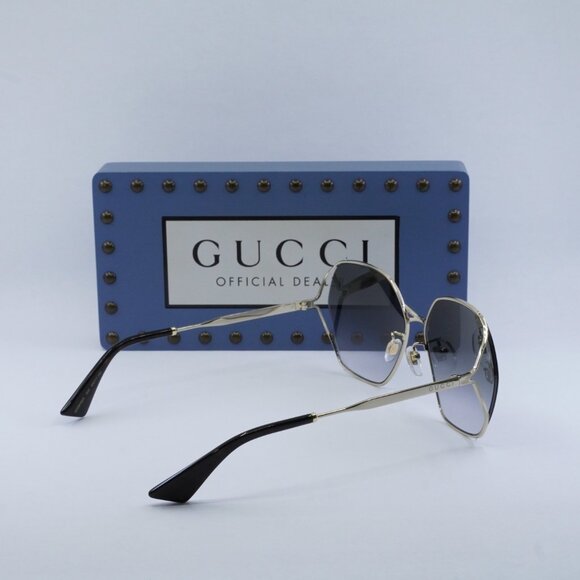 Gucci GG0818SA 005 Geometric Sunglasses - Gold/Grey